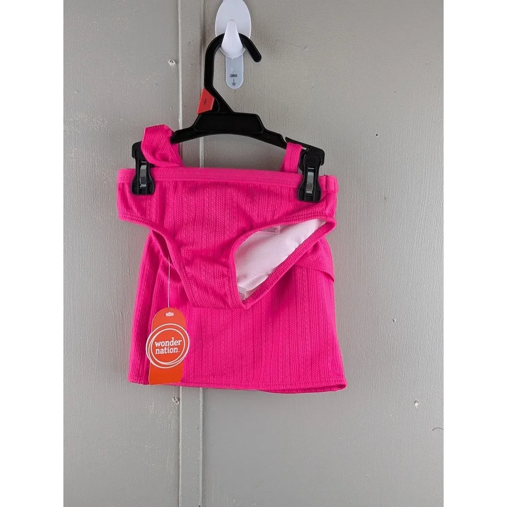 Wonder Nation Girls Hot Pink Ruffle One Shoulder Skirted Swimsuit Set 2T NWT